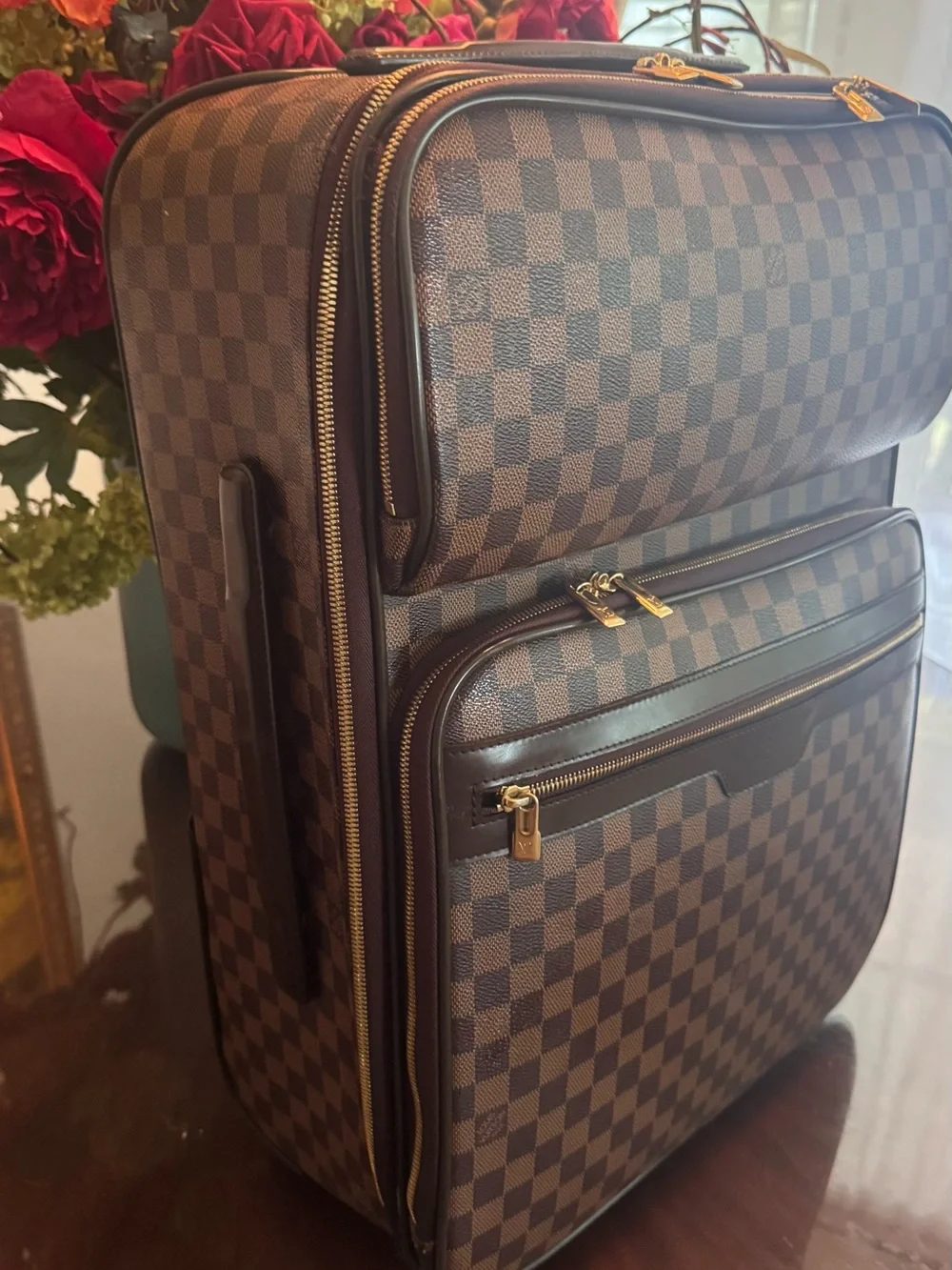 Louis Vuitton Brown Damier Checkered Travel Backpack with Gold Hardware